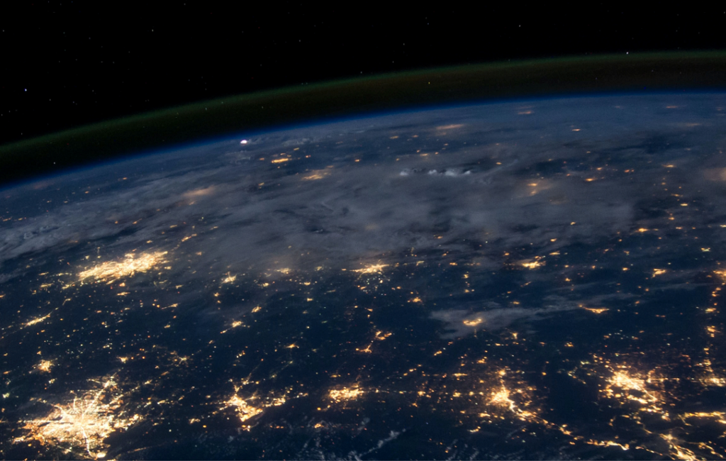 An image of earth taken form space, showing cities at night connected by light. Cognitive solutions for telecom operations.